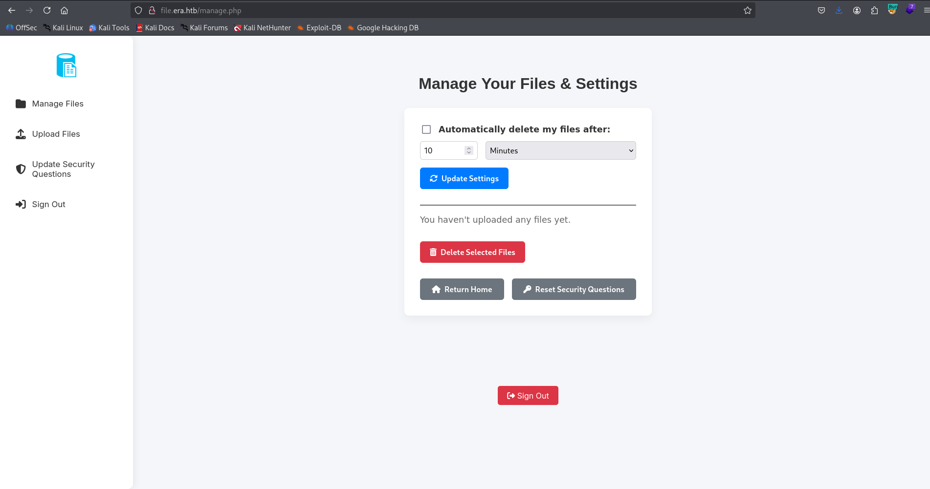 dashboard after logging in