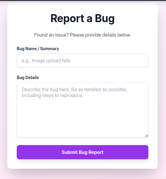 report bug form