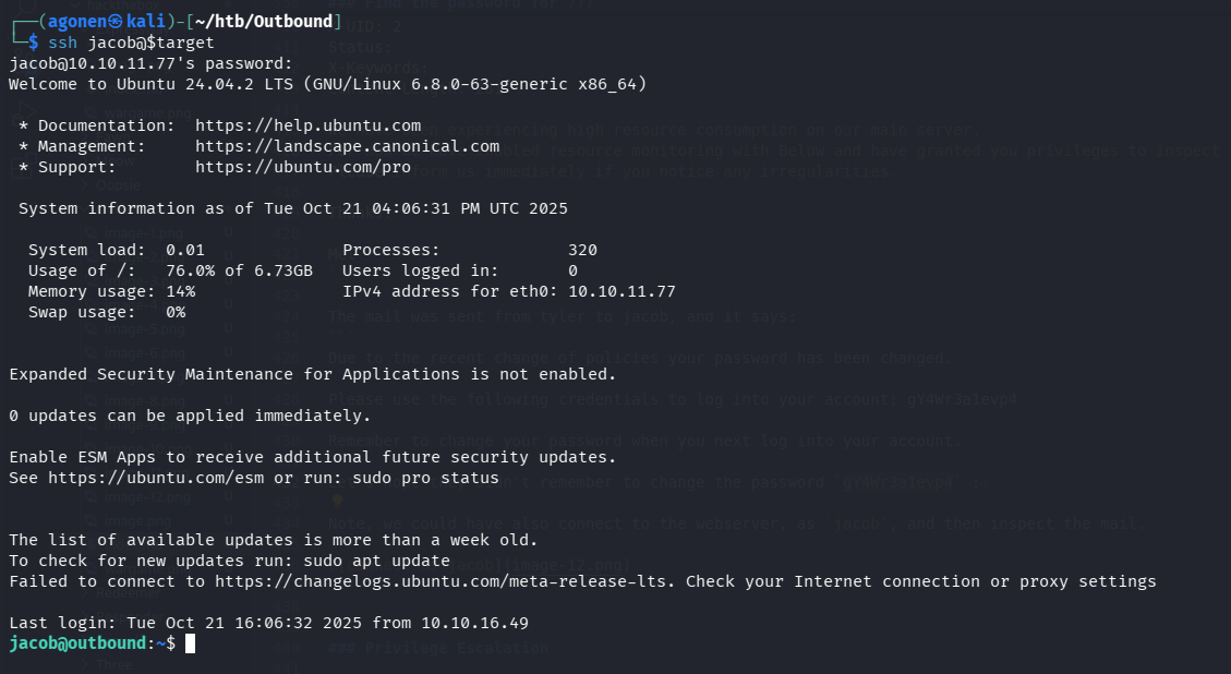 connect using ssh to jacob