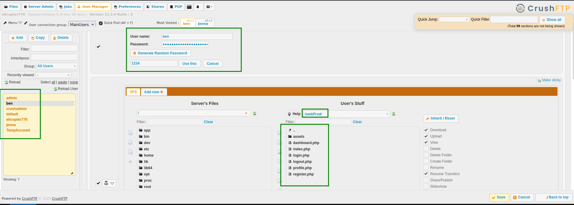 reset ben's password