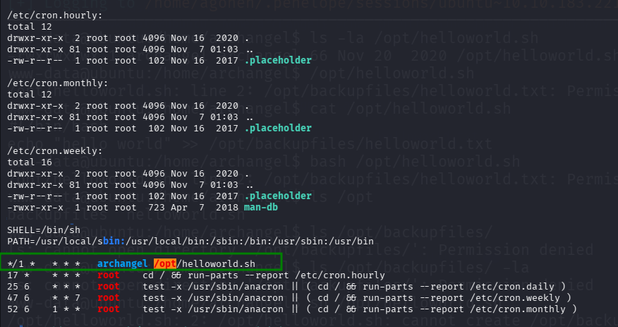 cronjob /opt/helloworld.sh 