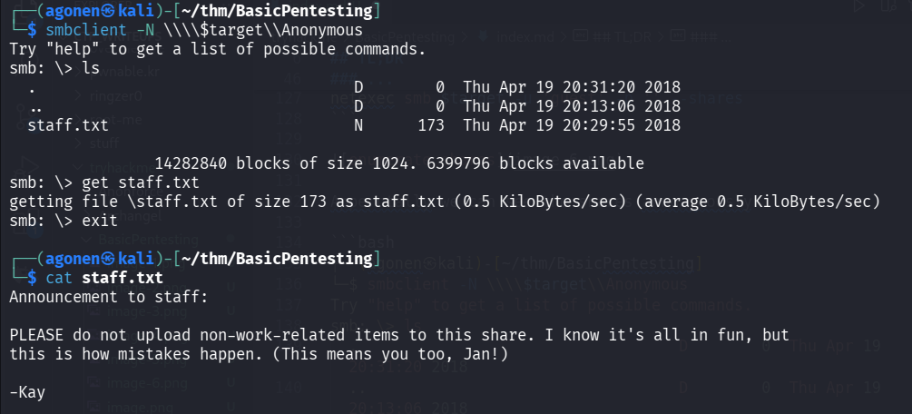 message at staff.txt