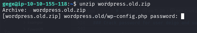 unzip asking for password