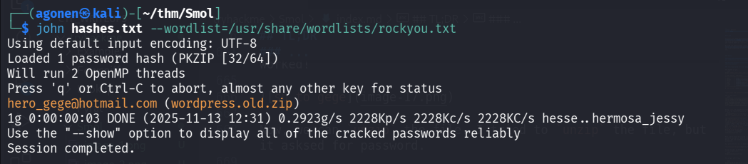 crack using john zip password
