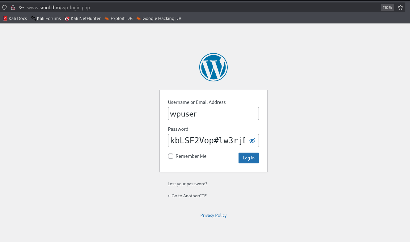 connect using wpuser