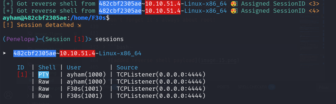 got reverse shell from F30s